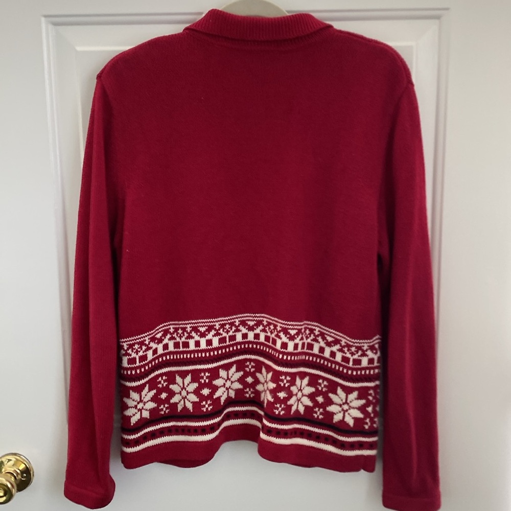 Vintage Croft & Barrow Snowflake Christmas Red Zip Cardigan - Women’s Size Small - Picture 5 of 6